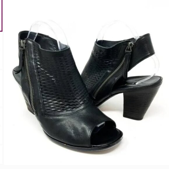 Paul Green Willow Black Leather Slingback Peep Toe Ankle Bootie  9.5 US 7 UK - Picture 1 of 6